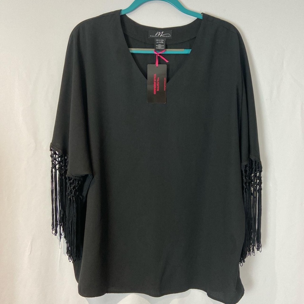 Midnight Velvet Black Fringe Blouse - Picture 3 of 4